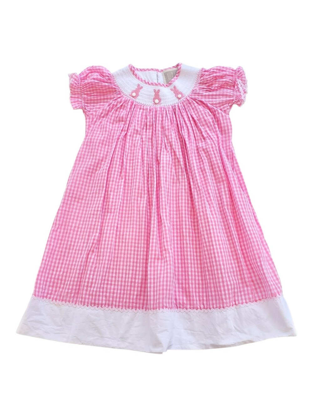 Lil Cactus Pink Gingham Smocked Bunny Easter Bishop Dress Size 5Y